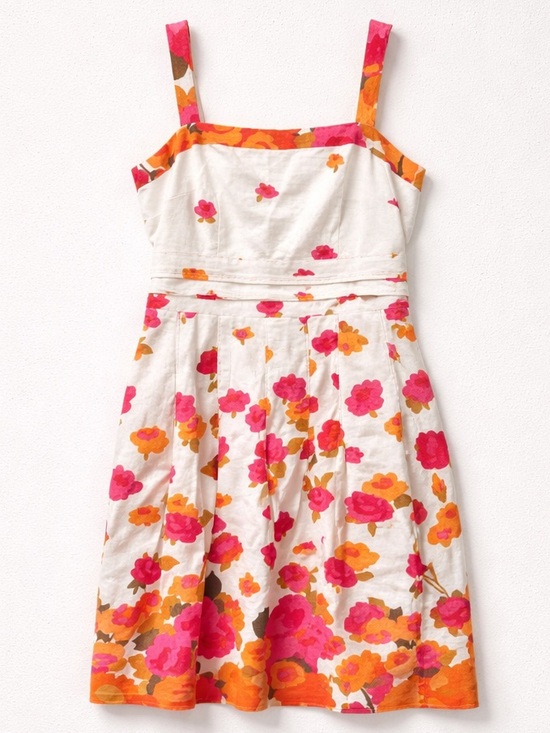 Adrianna Papell Dresses & Skirts - Adrianna Papell Linen Square Neck Floral Midi Dress Pockets Thick Straps Sz 14